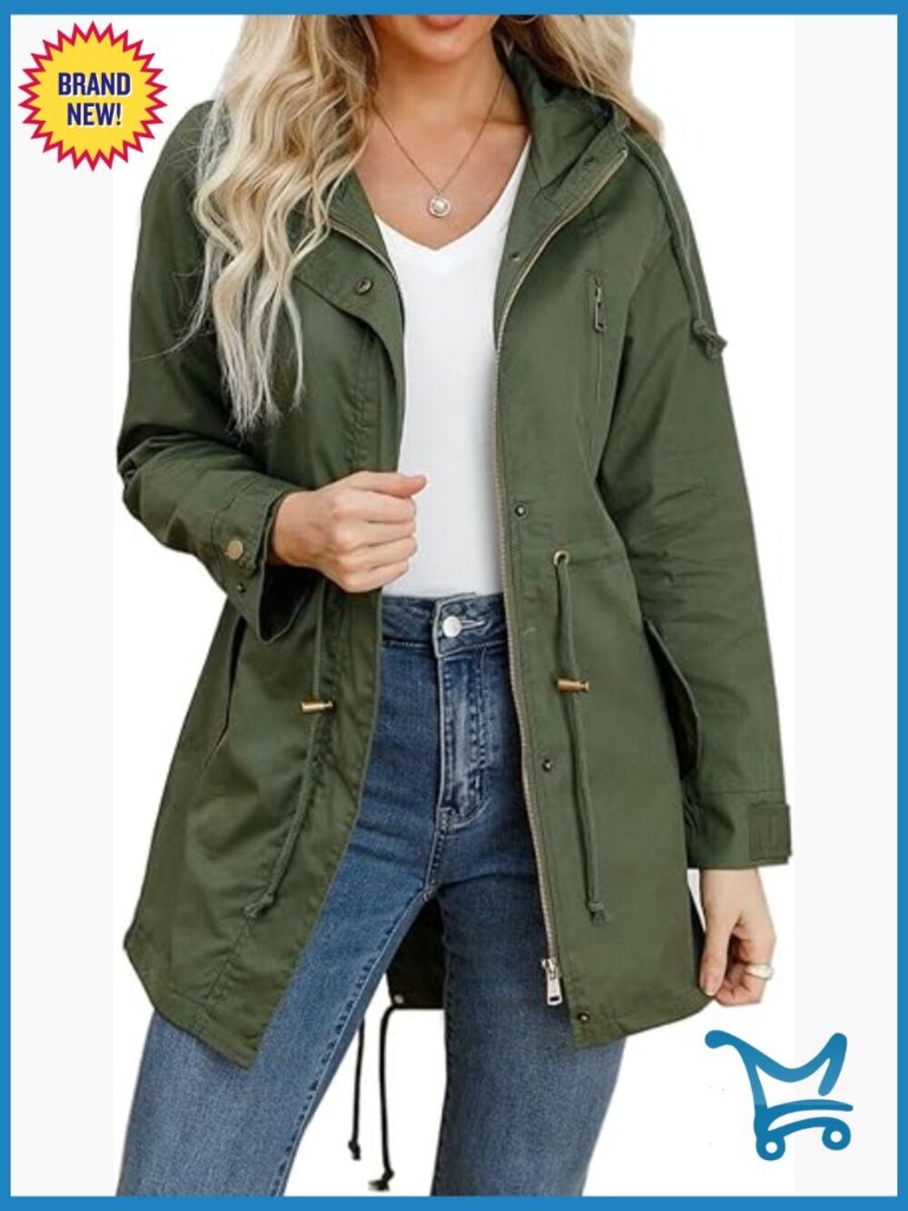 Utility Anorak Jacket Drawstring Waist Zip Up Hoodie Lightweight Fall Coat